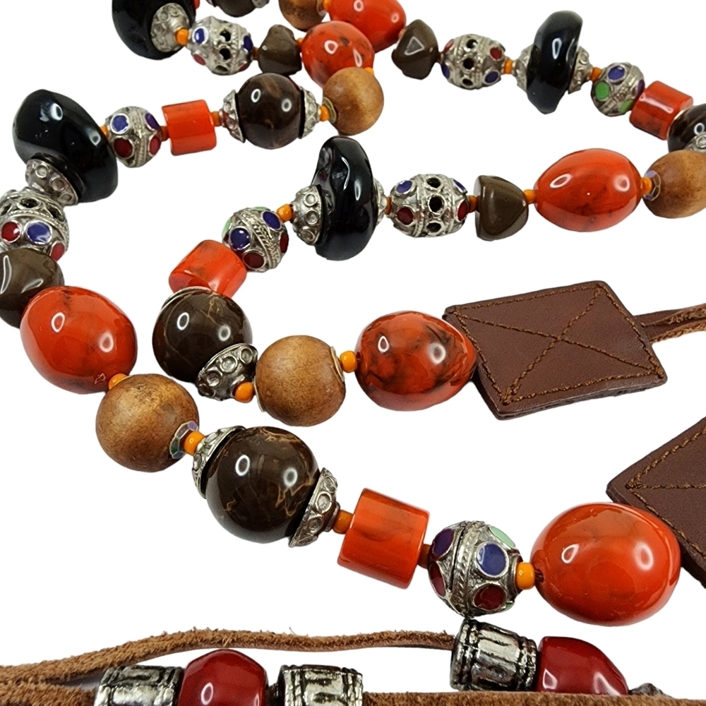 Vintage Boho Belt Art Beads Leather Retro Hippie Bohemian Colorful Orange - Picture 7 of 14